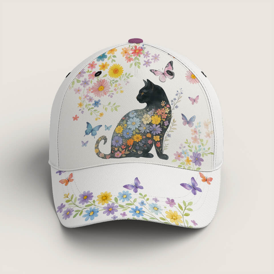 Black Cat Floral Hat – Cute Gift for Cat Lovers
