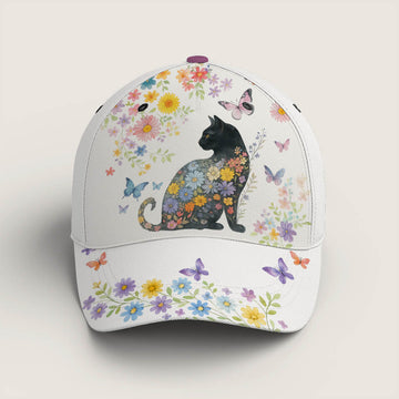 Black Cat Floral Hat – Cute Gift for Cat Lovers