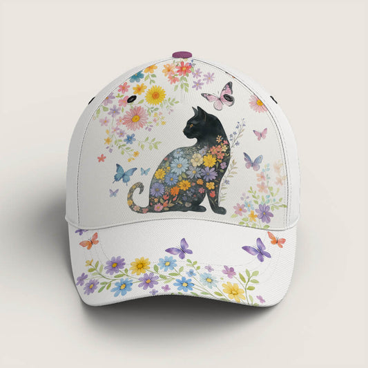 Black Cat Floral Hat – Cute Gift for Cat Lovers