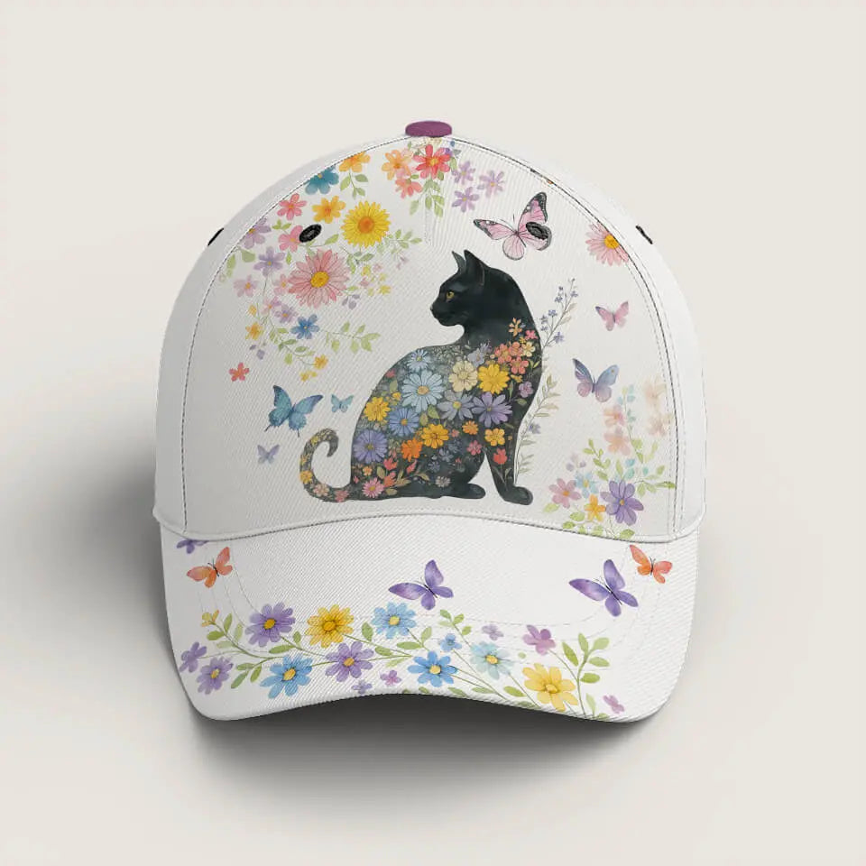 Black Cat Floral Hat – Cute Gift for Cat Lovers Duconspace