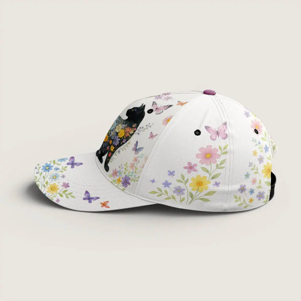 Black Cat Floral Hat – Cute Gift for Cat Lovers Duconspace
