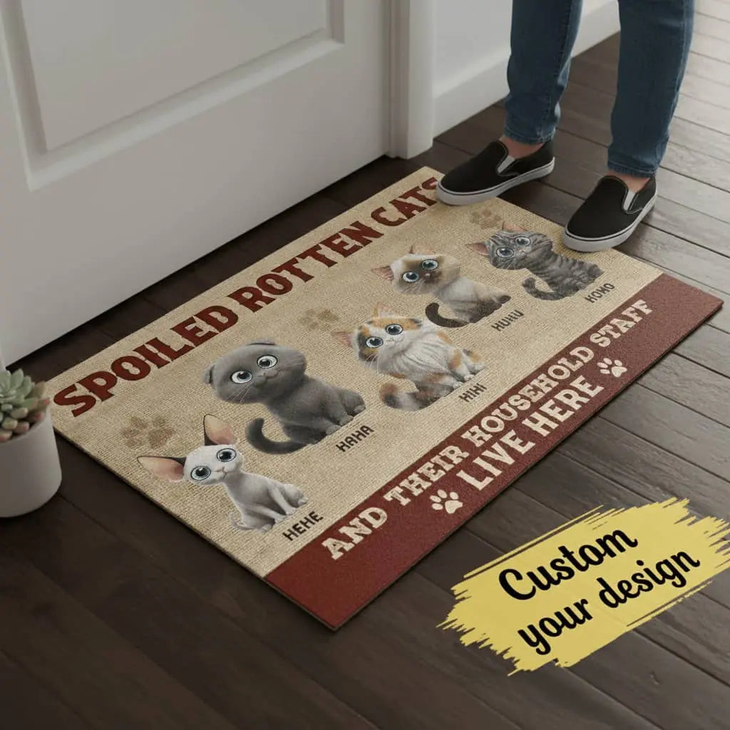 Custom Cat Doormat - Spoiled Cats Live Here Doormat Duconspace