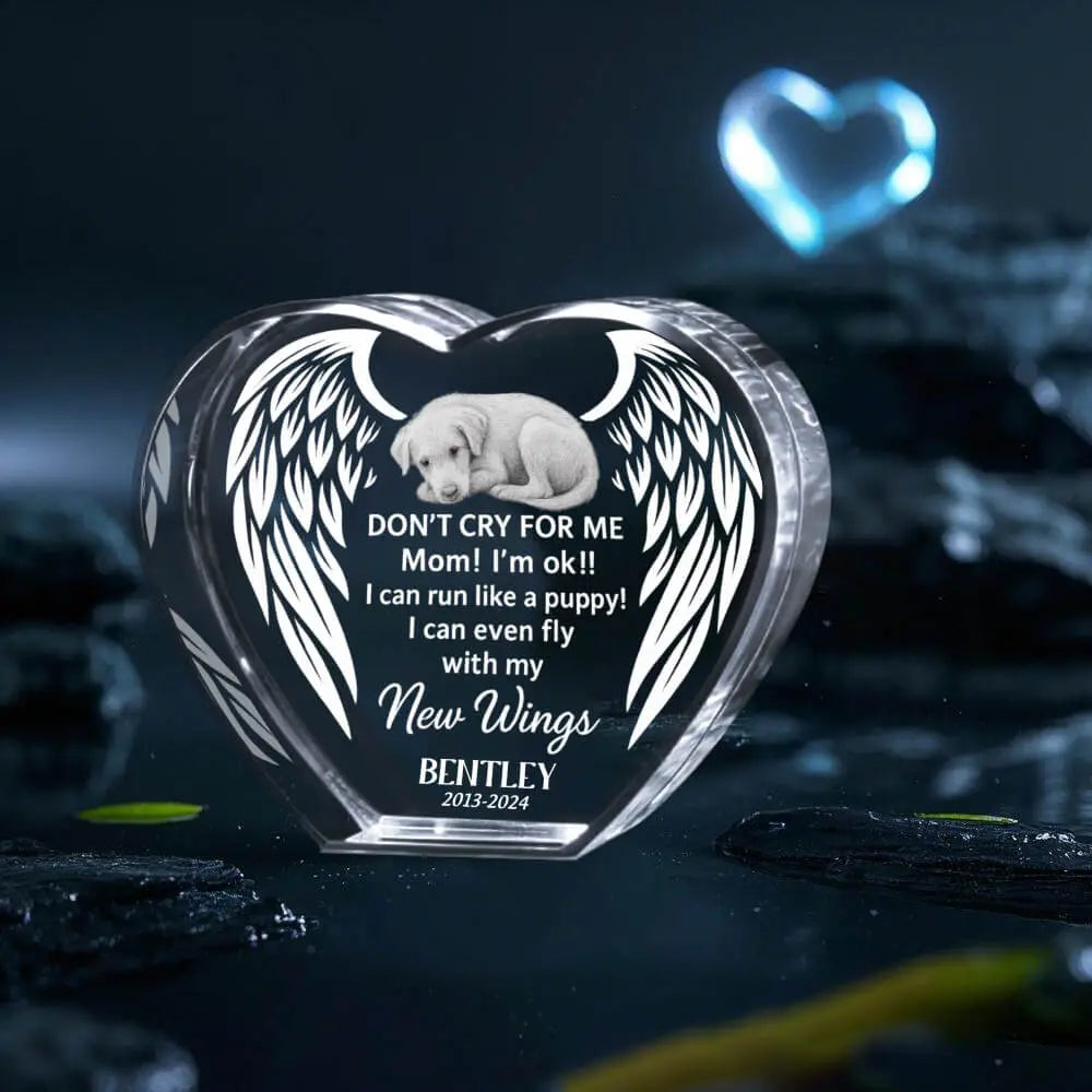 Custom Photo Engraved 3D Crystal Heart - Personalized Pet Memorial, Sympathy Gift for Loss of Dog or Cat, Your Love Lives On #2 Duconspace