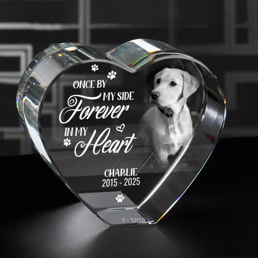 Custom photo engraved 3D crystal heart shaped pet memorial gift for dog