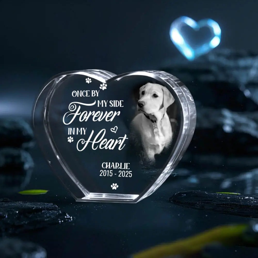 Personalized 3D crystal heart with engraved pet photo for cat loss
