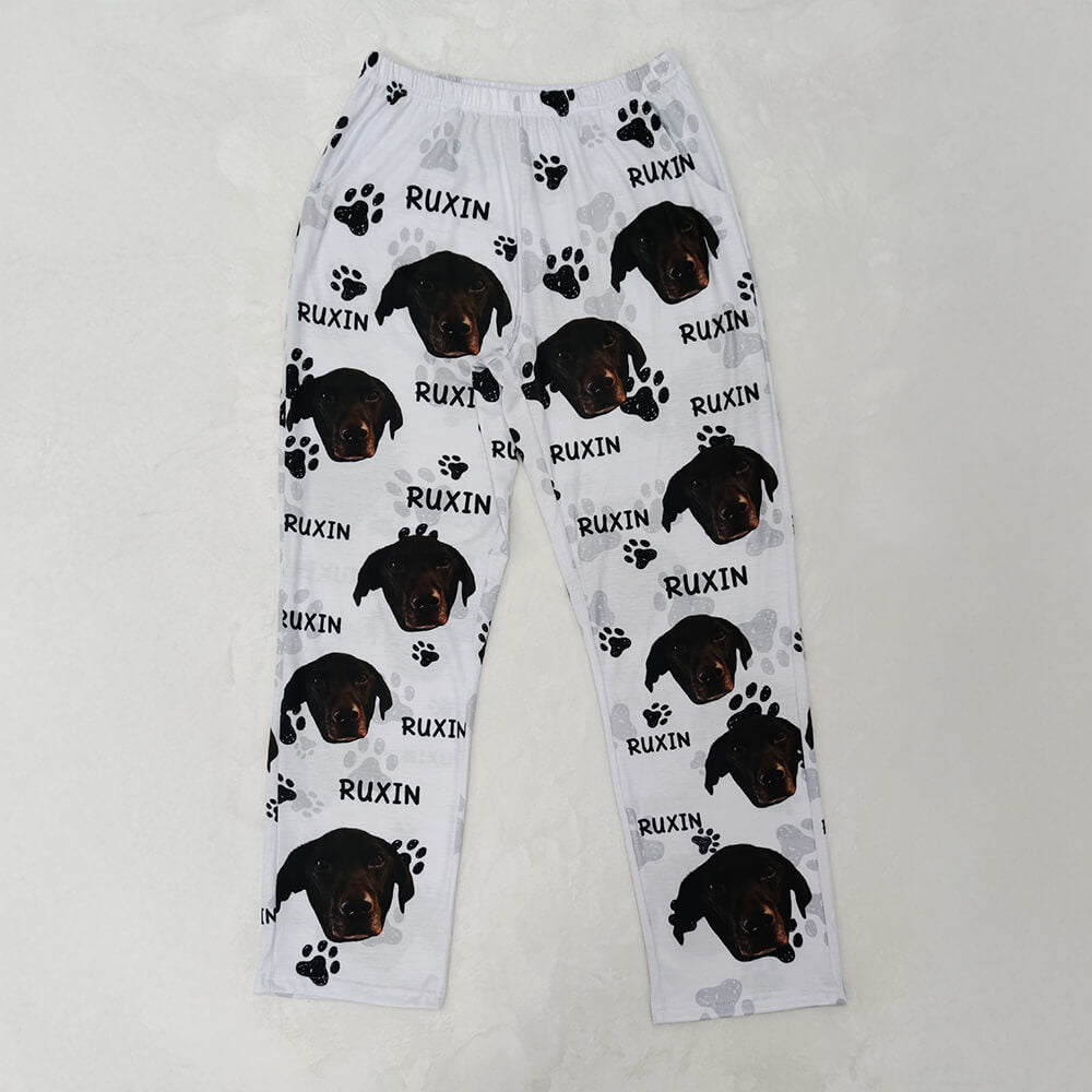 Personalized Christmas Pajama Pants with Custom Pet Face Photos – Perfect Gift for Dog & Cat Lovers