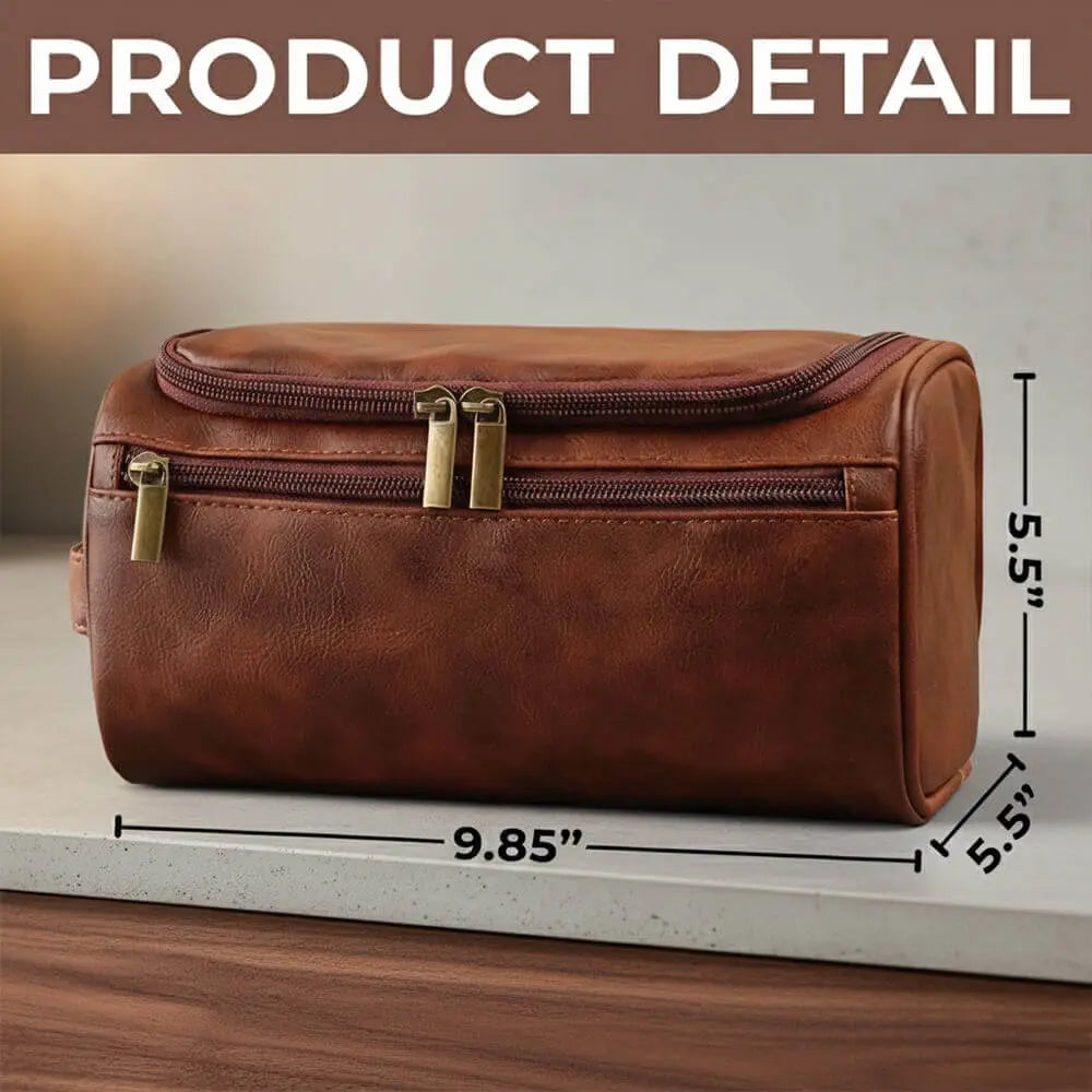 Custom Engraved Leather Toiletry Bag – Personalized Travel Dopp Kit, Perfect Gift for Dad Duconspace