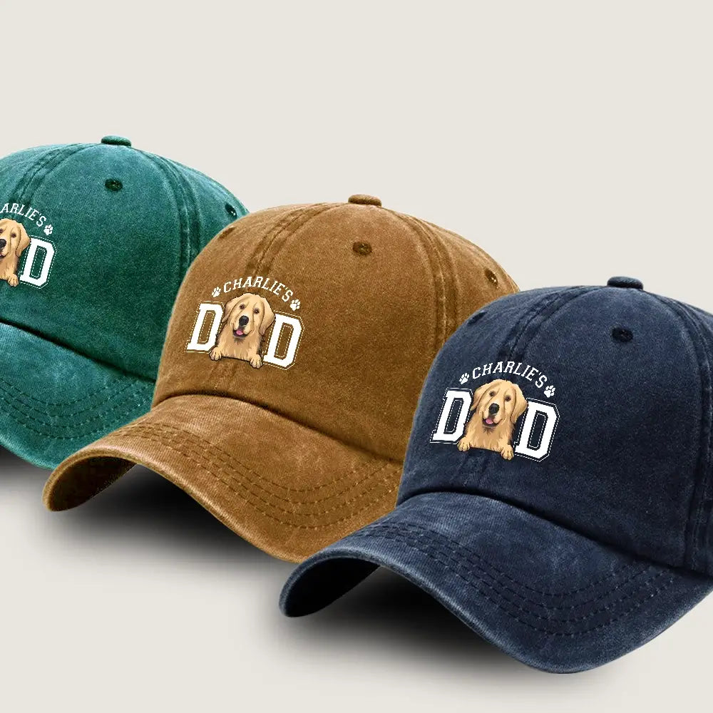 Custom Dog Dad Hat – Personalized Dog Mom Hat Vintage Washed Denim Cap