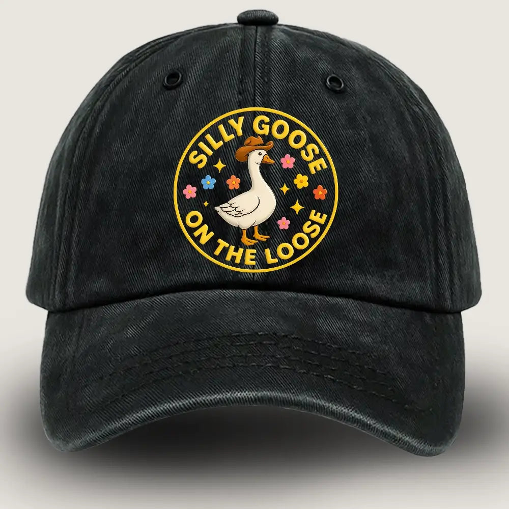 [#1] Funny Goose on the Loose Hat – Washed Camping Baseball Cap
