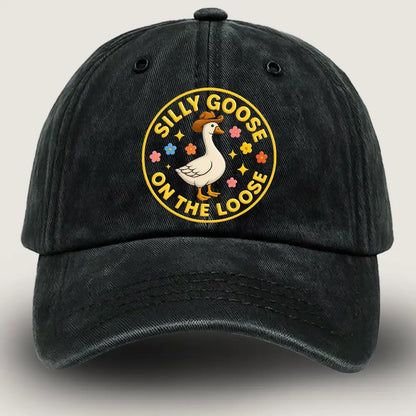 [#1] Funny Goose on the Loose Hat – Washed Camping Baseball Cap