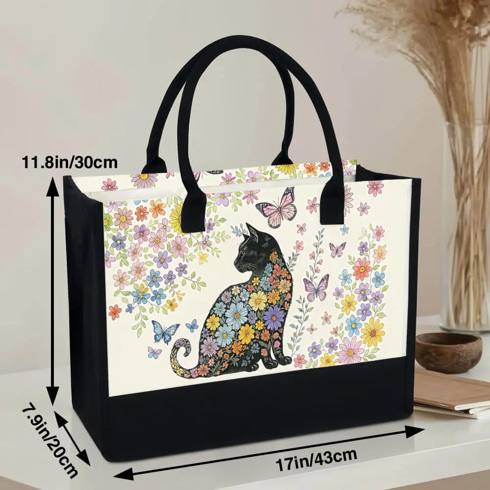 Tote bag with black cat illustration – thoughtful gift for a cat mom