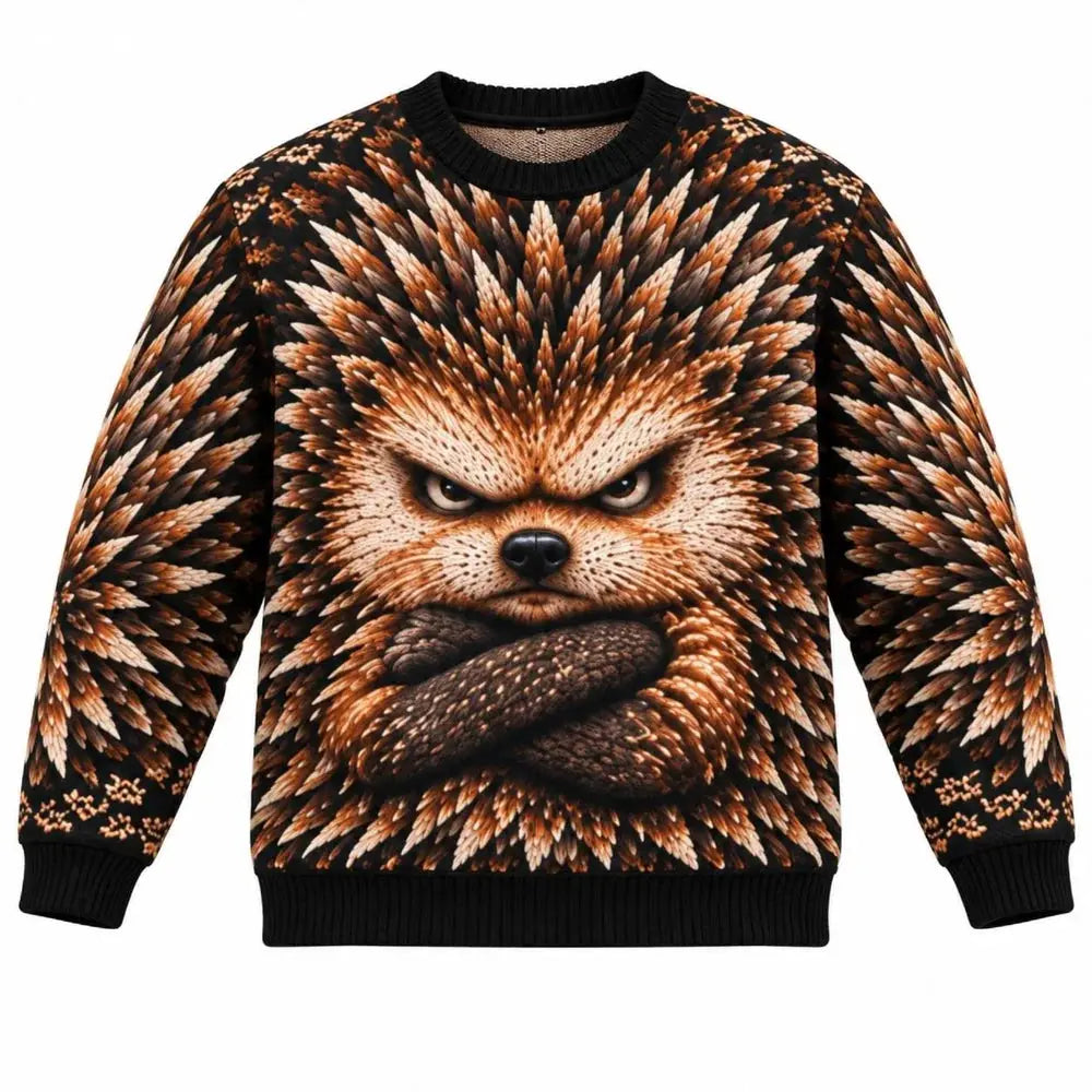 Grumpy Hedgehog ugly Christmas sweater front