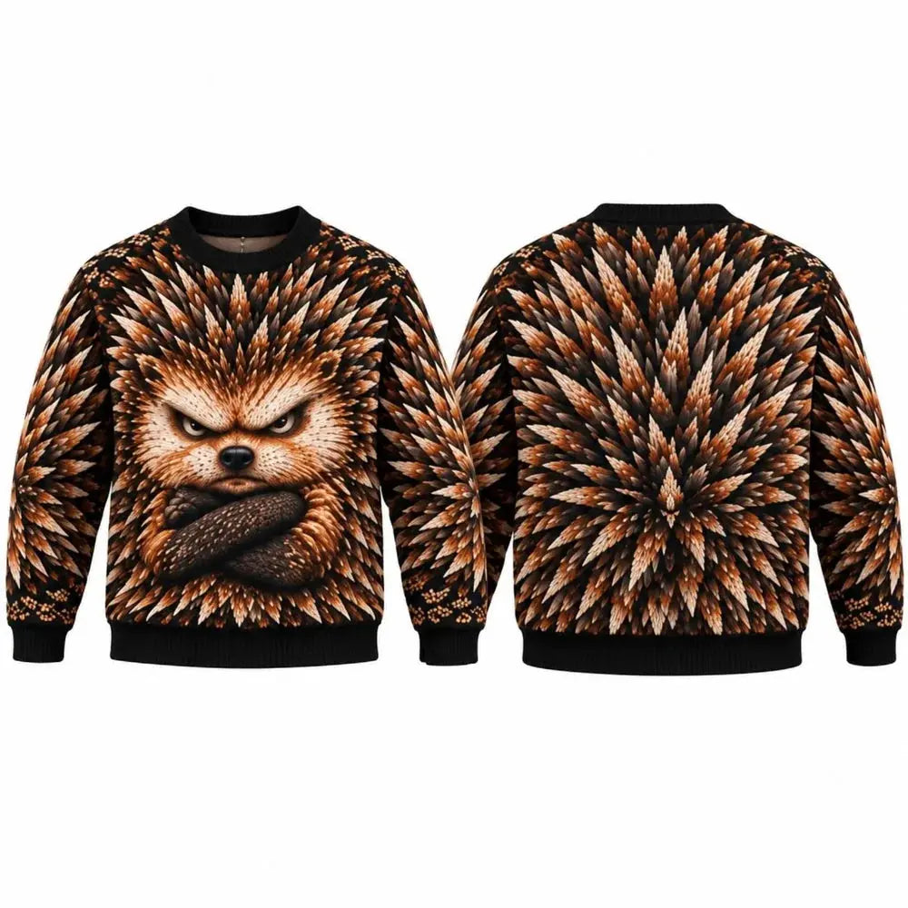 Grumpy Hedgehog ugly sweater front and back