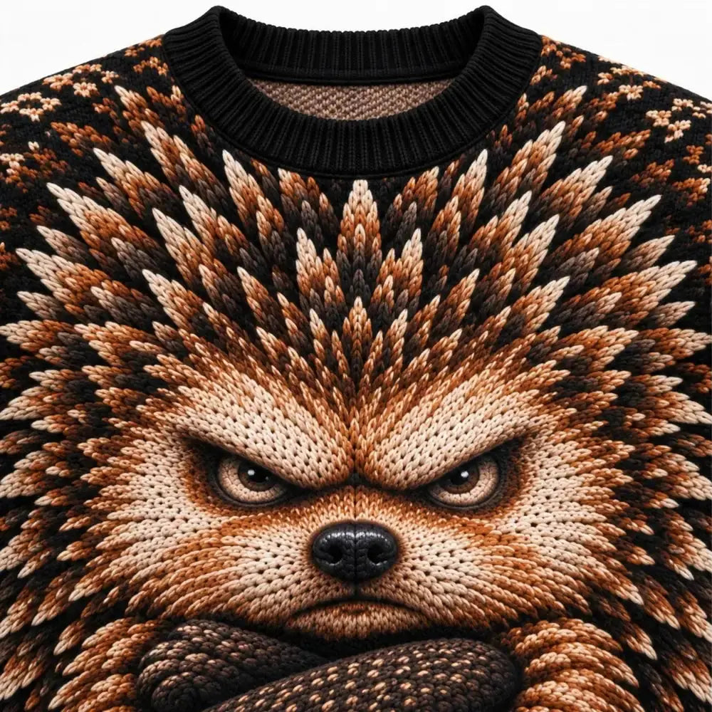 Hedgehog face and collar knit print detail
