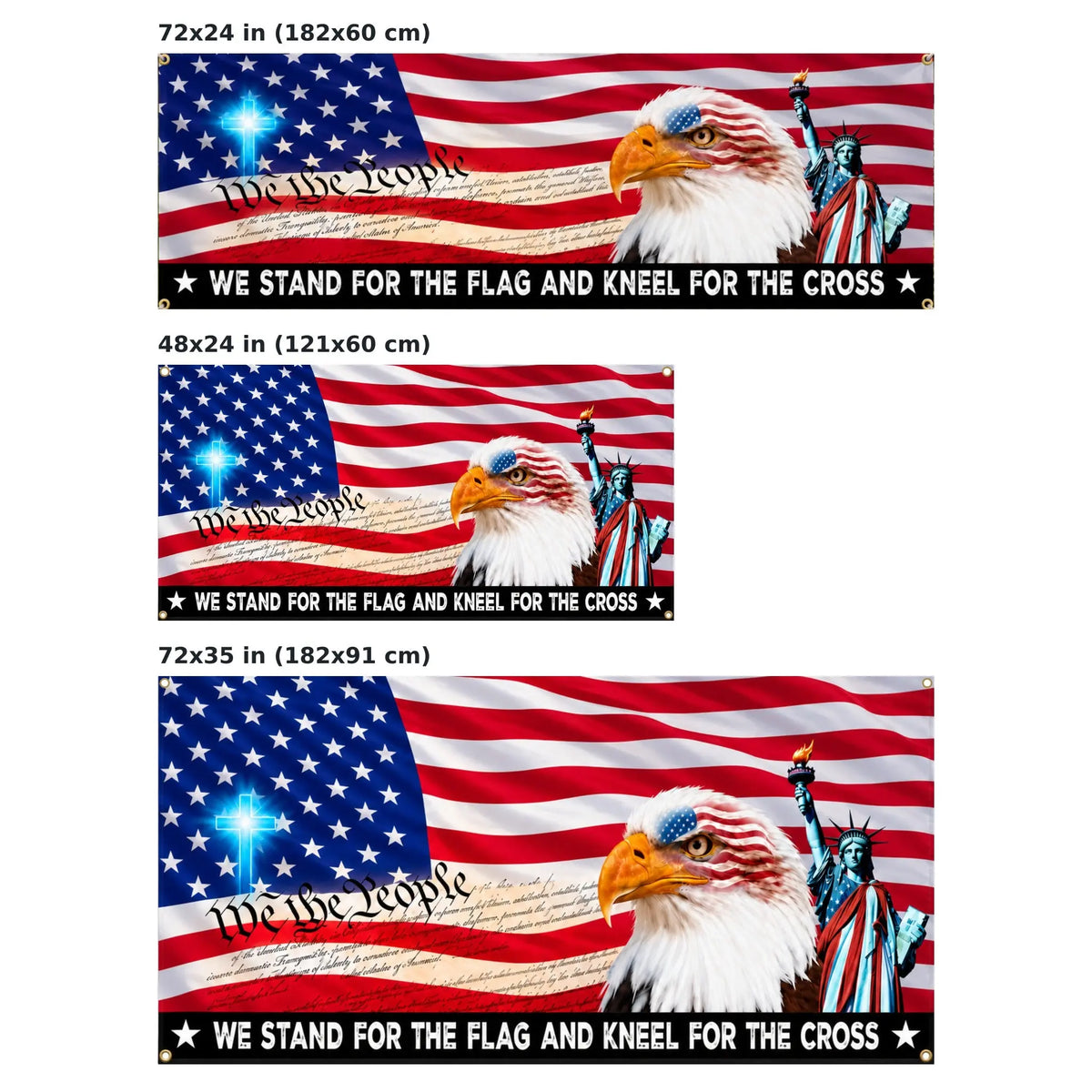 Three banner sizes comparison 72x24, 48x24, 72x35 inch
