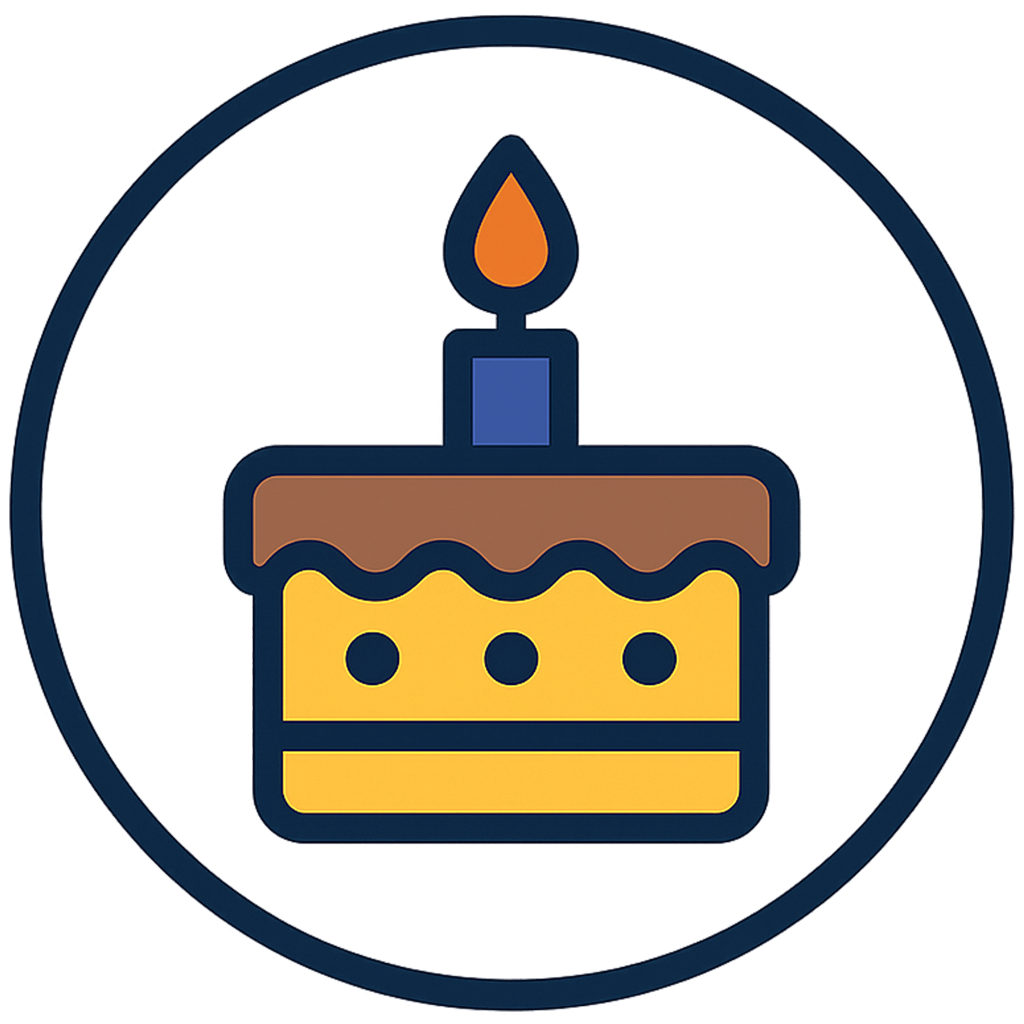 Icon of a birthday cake with a candle on a black background