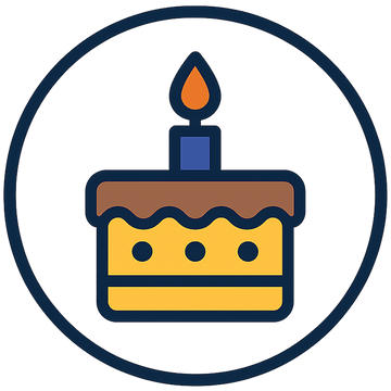 Icon of a birthday cake with a candle on a black background