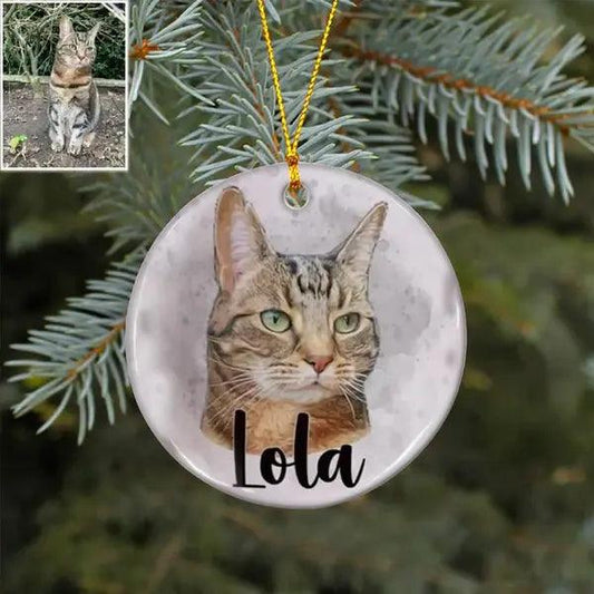 Personalized Watercolor Pet Portrait Ornament - Pet Personalized Custom Ornament - Ceramic Round Shaped - Christmas Gift For Dog Lovers, Cat Lovers, Pet Lovers