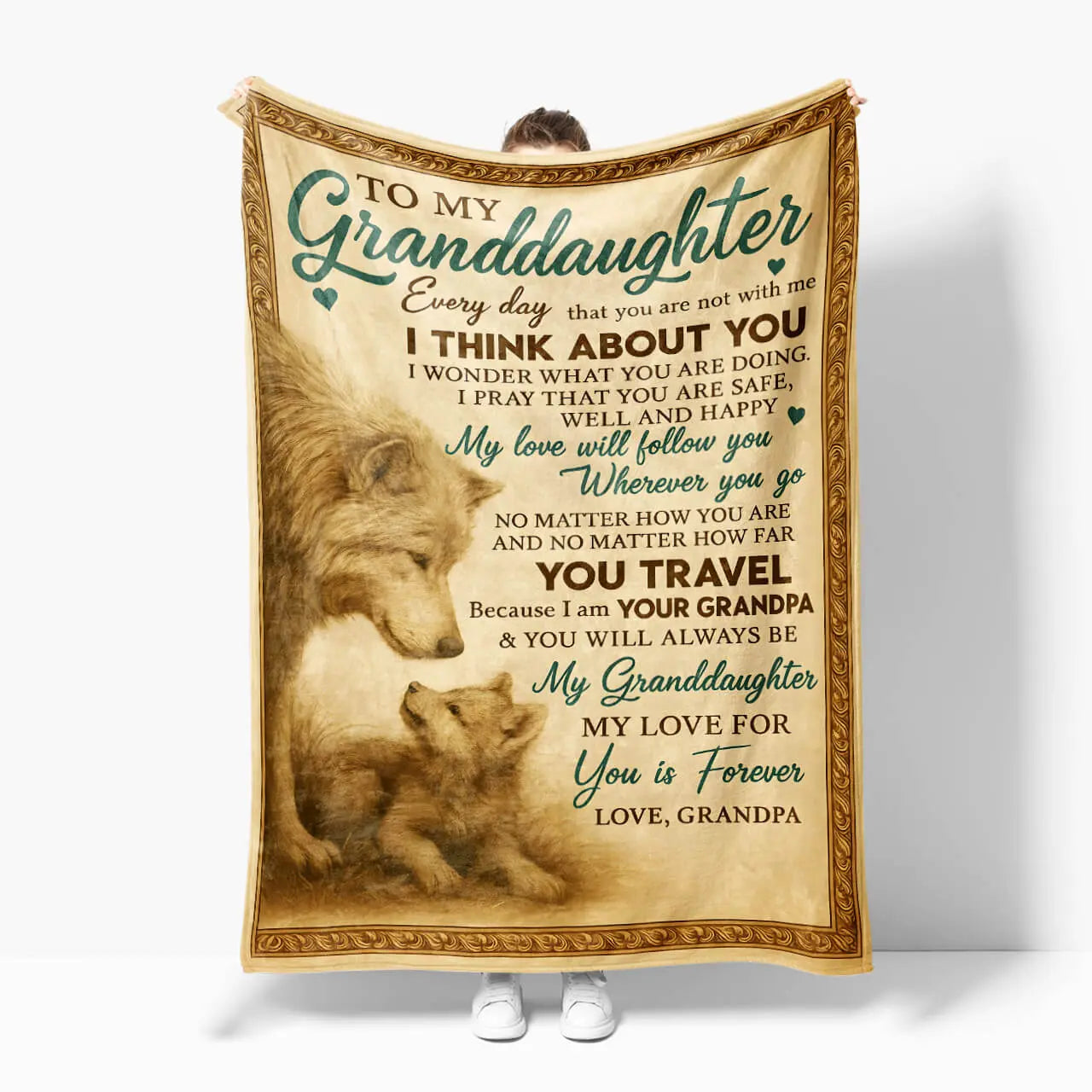 To My Granddaughter Wolf Design Custom Fleece Blanket Duconspace